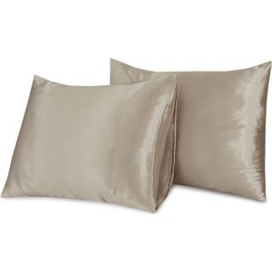 Satijnen Kussenslopen Taupe / Champagne 2 stuks -