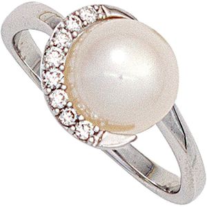 Perlenring mit Diamanten Weißgold 585
