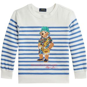 Polo Ralph Lauren Sweatshirt - Blauw/Wit Gestreept m. Knuffel - Polo Ralph Lauren - 4 jaar (104) - Sweatshirt