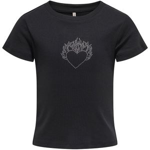 Kids Only T-Shirt - KogKira - Zwart/Hart m. Strass - Kids Only - 7-8 jaar (122-128) - T-Shirts