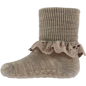 GoBabyGo Sokken - Anti-Slip - Wol - Lichtbruin Gevlekt m. Kant - GoBabyGo - 17/19 - Sokken
