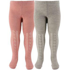 Minymo Panty's - 2-pack - Lichtgrijs Gevlekt/Roze m. Pointelle - Minymo - 104/110 - Panty's