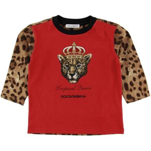 Dolce & Gabbana Blouse - Dier - Rood m. Leopard - Dolce & Gabbana - 12-18 mnd - Shirts