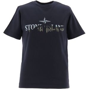 Stone Island T-Shirt - Navy Blue m. Print - Stone Island - 8 jaar (128) - T-Shirts