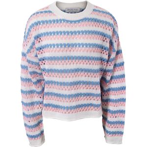 Hound Blouse - Gebreid - Roze/Wit/Blauw Gestreept m. Pointelle - Hound - 14 jaar (164) - Shirts
