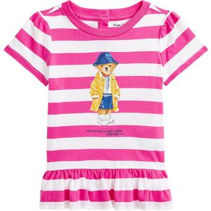 Polo Ralph Lauren T-Shirt - Roze/Wit Gestreept m. Knuffel - Polo Ralph Lauren - 68 - T-Shirts