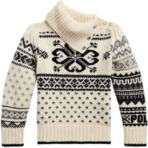 Polo Ralph Lauren Blouse - Wol/Nylon - Creme/Zwart m. Patroon - Polo Ralph Lauren - 7 jaar (122) - Shirts