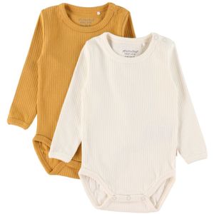Minymo Rompers l/s - Rib - 2-pack - Amber Gold - Minymo - 50 - Romper L/S