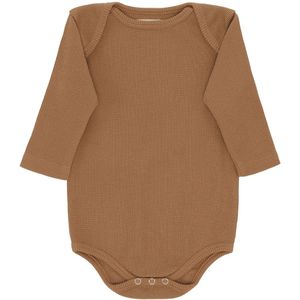 Monsieur Mini Romper l/s - Wafel - Zuignap Brown - Monsieur Mini - 9-12 mnd - Romper L/S