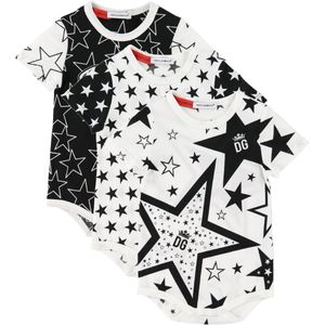 Dolce & Gabbana Rompers s/s - 3-pack - Wit/Zwart m. sterren - Dolce & Gabbana - 9-12 mnd - Romper S/S