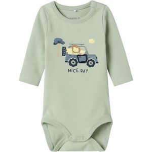 Name It Romper l/s - NbmHollow - Aqua Grijs m. Print - Name It - 56 - Romper L/S