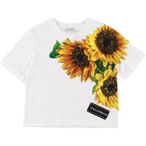 Dolce & Gabbana T-Shirt - Wit m. Zonnebloem/Kristallen - Dolce & Gabbana - 4 jaar (104) - T-Shirts