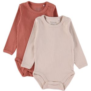 Minymo Romper l/s - Rib - 2-pack - Kloof Rose - Minymo - 50 - Romper L/S
