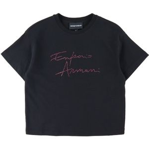 Emporio Armani T-Shirt - Zwart m. Roze/Strass - Emporio Armani - 10 jaar (140) - T-Shirts