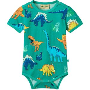 Småfolk Romper s/s - Teal m. Dinosaurussen - Småfolk - 92 - Romper S/S