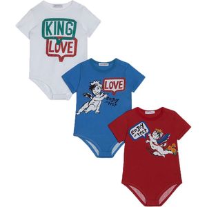 Dolce & Gabbana Rompers s/s - 3-pack - Blauw/Rood/Wit - Dolce & Gabbana - 6-9 mnd - Romper S/S
