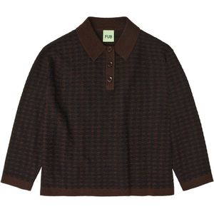 FUB Poloshirt - Gebreid - Wol - Geruit - Mocca/Dark Navy - FUB - 120 - Shirts