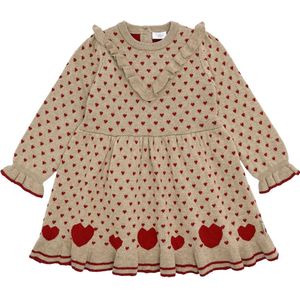 Hust and Claire Jurk - Gebreid - HCKarina - Biscuit/Rood m. Hart - Hust and Claire - 2 jaar (92) - Jurk