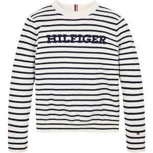 Tommy Hilfiger Blouse - Gebreid - Monotype - White Basis/Blue St - Tommy Hilfiger - 8 jaar (128) - Shirts