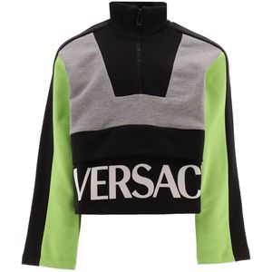 Versace Sweatshirt m. Rits - Grijs Gevlekt m. Zwart/Neon Groen - Versace - 4 jaar (104) - Sweatshirt