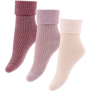 MP Sokken - Viscose/Bamboe - Rib - 3-pack - Glitter - Maroon - MP - 17/18 - Sokken