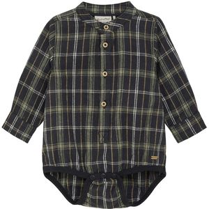 Minymo Hemdromper L/æ - Dark Navy m. Ruiten - Minymo - 1 jaar (80) - Romper L/S