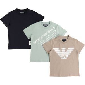 Emporio Armani T-Shirt - 3-pack - Navy/Bruin/Groen m. Print - Emporio Armani - 6 jaar (116) - T-Shirts
