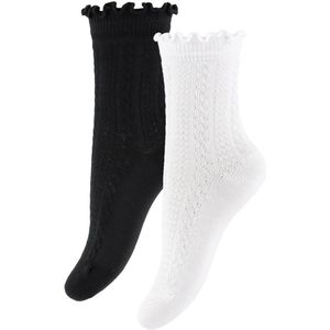 Creamie Sokken - 2-pack - Zwart/Wit m. Patroon - Creamie - 23/26 - Sokken