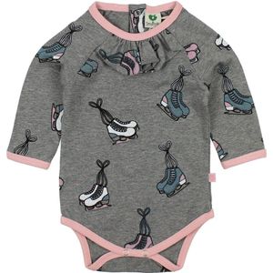 Småfolk Romper l/s - Grijs Gevlekt m. Schaatsen - Småfolk - 56 - Romper L/S