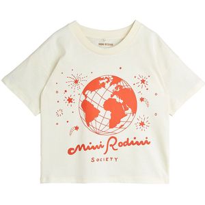 Mini Rodini T-Shirt - Maatschappij - Offwhite/Rood - Mini Rodini - 4-5 jaar (104-110) - T-Shirts