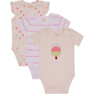 Hust and Claire Romper s/s - 3-pack - Bella - White/Roze - Hust and Claire - 2 jaar (92) - Romper S/S