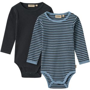 Wheat Romper l/s - Rib - 2-pack - Berti - Helder Blue Stripe - Wheat - 62 - Romper L/S