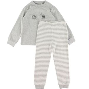Fixoni Pyjama set - Grijs Gevlekt m. Strepen/Slak - Fixoni - 1 jaar (80) - Pyjama - Tweedelig