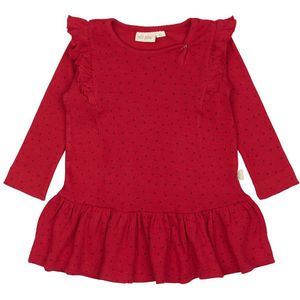 Petit Piao Jurk - Rib - Modaal - Frill - Jet Rood/Fietsrood - Petit Piao - 1½ jaar (86) - Jurk