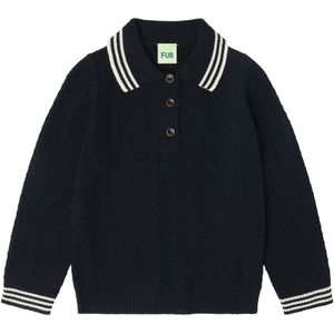 FUB Poloshirt - Gebreid - Wol - Zigzag - Dark Navy - FUB - 110 - Shirts