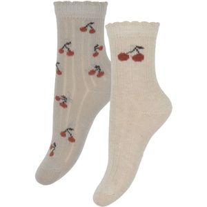 Minymo Sokken - 2-pack - Light Taupe m. Kersen - Minymo - 15/18 - Sokken