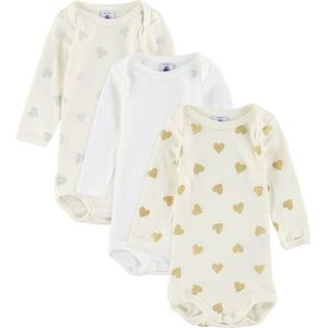 Petit Bateau Romper l/s - 3-pack - Wit m. Goud/Zilver - Petit Bateau - 3 mnd - Romper L/S