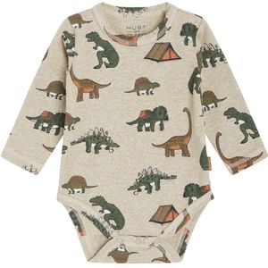 Hust and Claire Romper L/æ - Buster - Beige Melange m. Dinosauru - Hust and Claire - 56 - Romper L/S