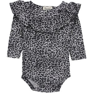 MarMar Romper - l/s - Grijs Luipaardprint m. Ruche - MarMar - 62 - Romper L/S