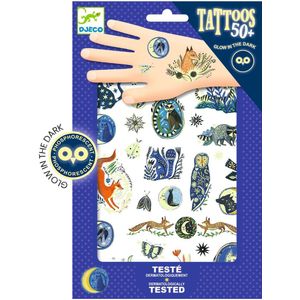 DJECO - Nachtreflectie Tatoeages - Blauw - Tijdelijke Tatoeages met Fosforescerende Dieren