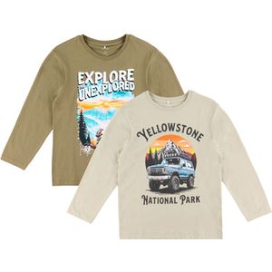 NAME IT - NKMVOTO - Longsleeve - Beige / Kaki / Zwart / Wit - 2 Pack