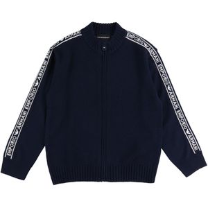 Emporio Armani Cardigan - Acryl/Wol - Navy m. Logostrepen - Emporio Armani - 14 jaar (164) - Cardigan
