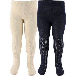 Minymo Panty's - 2-pack - Offwhite/Navy m. Pointelle - Minymo - 104/110 - Panty's