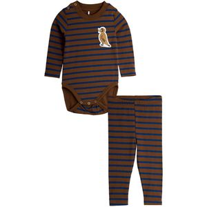 Mini Rodini Set - Leggings/Romper l/s - Bruin m. Strepen - Mini Rodini - 56/62 - Romper L/S