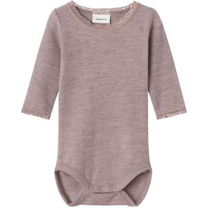 Name It Romper L/æ - Wol - Noos - NbfWang - Purple Dove m. Point - Name It - 62 - Romper L/S
