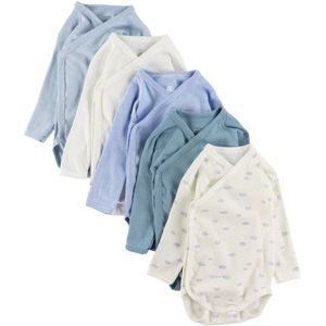 Petit Bateau Romper l/s - 5-pack - Blauw/Wit - Petit Bateau - 44 - Romper L/S