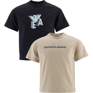 Emporio Armani T-Shirt - 2-pack - Zwart/Beige m. Print - Emporio Armani - 6 jaar (116) - T-Shirts