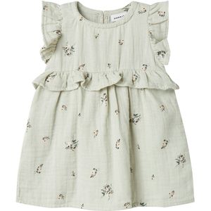 Name It Jurk - Mousseline - NbfHikka - Aqua Grijs m. Bloemen - Name It - 56 - Jurk