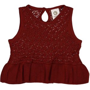 Müsli Vest - Gebreid Scallop - Roodbruin m. Pointelle - Müsli - 1 jaar (80) - Vest
