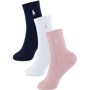 Polo Ralph Lauren - Set van 3 Paar Geribde Sokken - Navy - Wit - Roze - Katoen